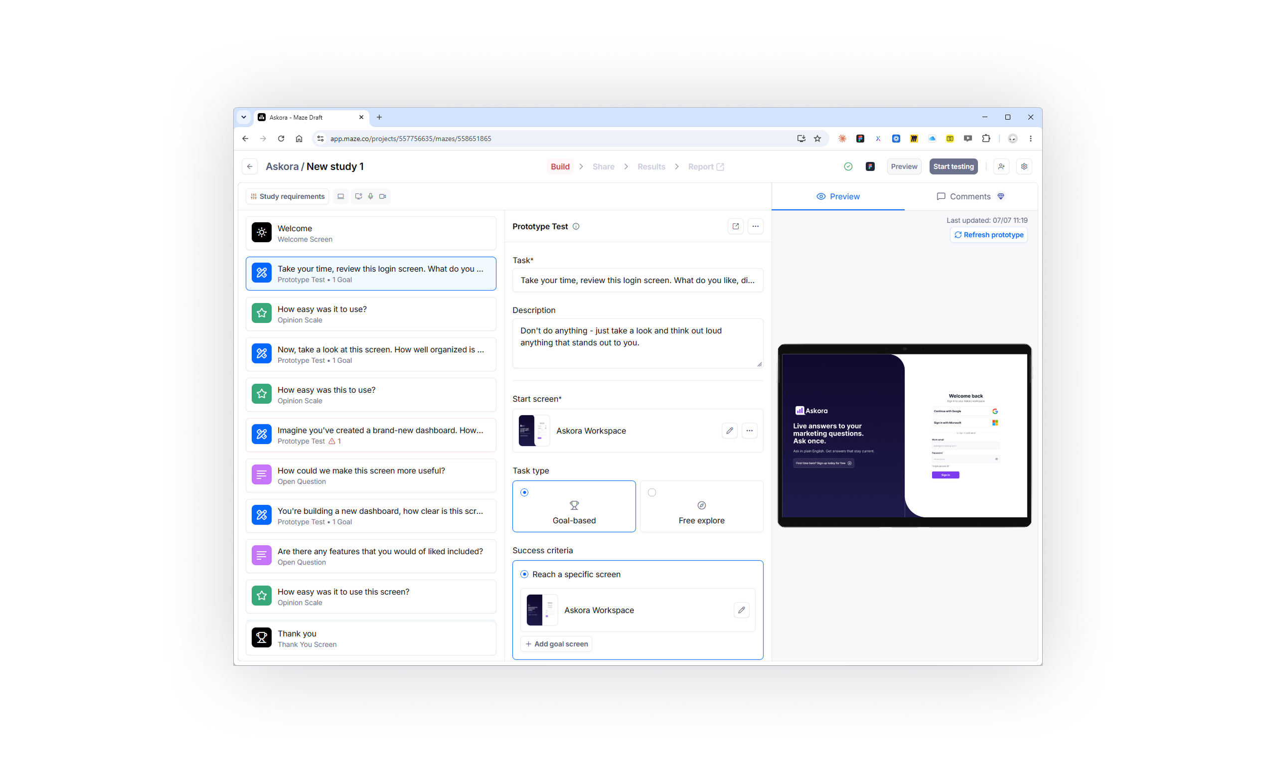 Askora usability study set up in Maze